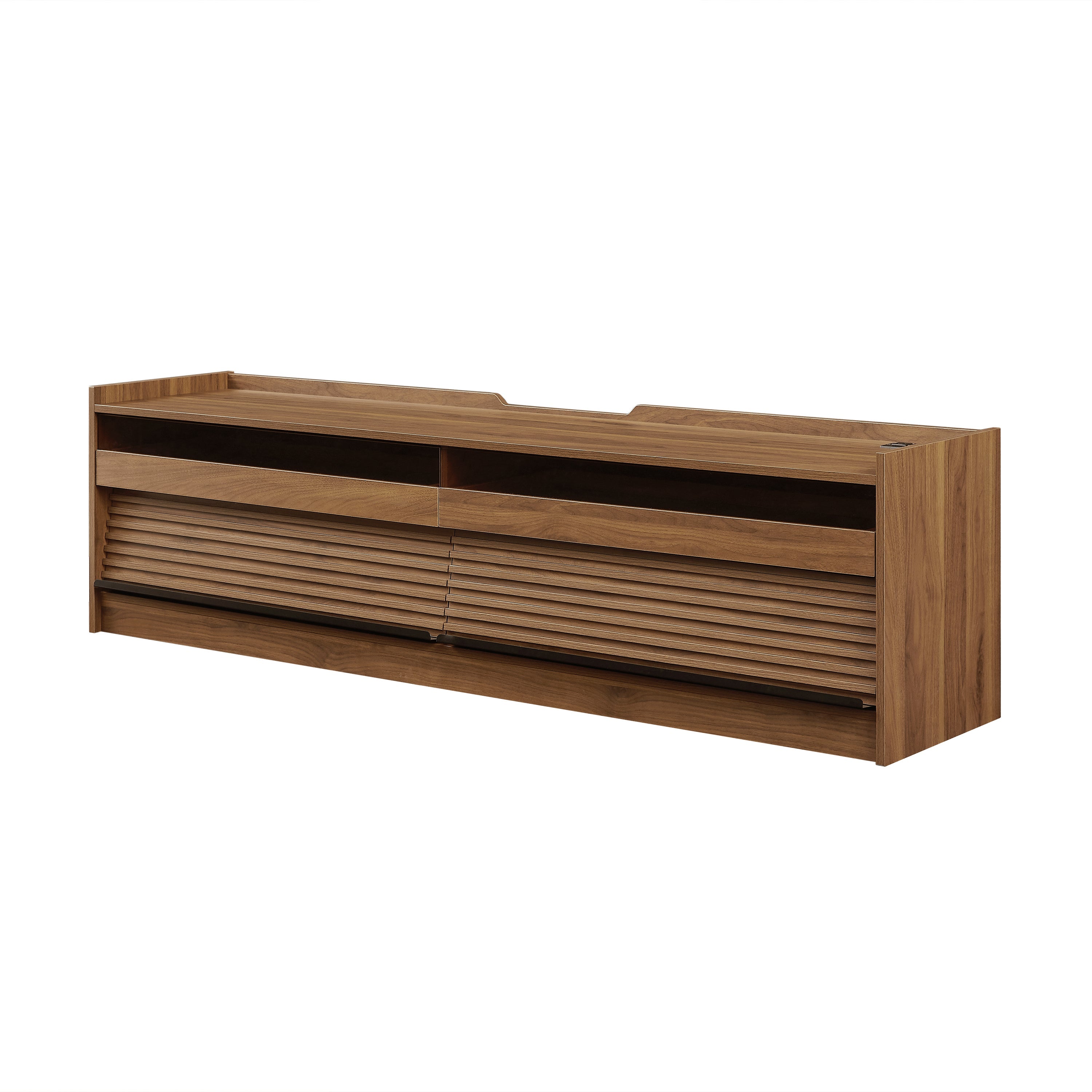 Mirod Modern TV Stand with Ample Storage,4 Drawer Design with Tempered Glass ,Built-in Charging Ports and Ambient LED Lighting ,Versatile for Any Decor Style