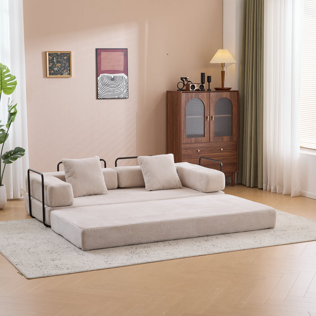 Floor Couch,Compression Sofa,Convertible Floor Sofa Bed-with Pillow Back Support Armrest,Comfy Futon Couch Lounge Sleeper Bed,Corduroy Fabric,for Living Room Bedroom (light grey)