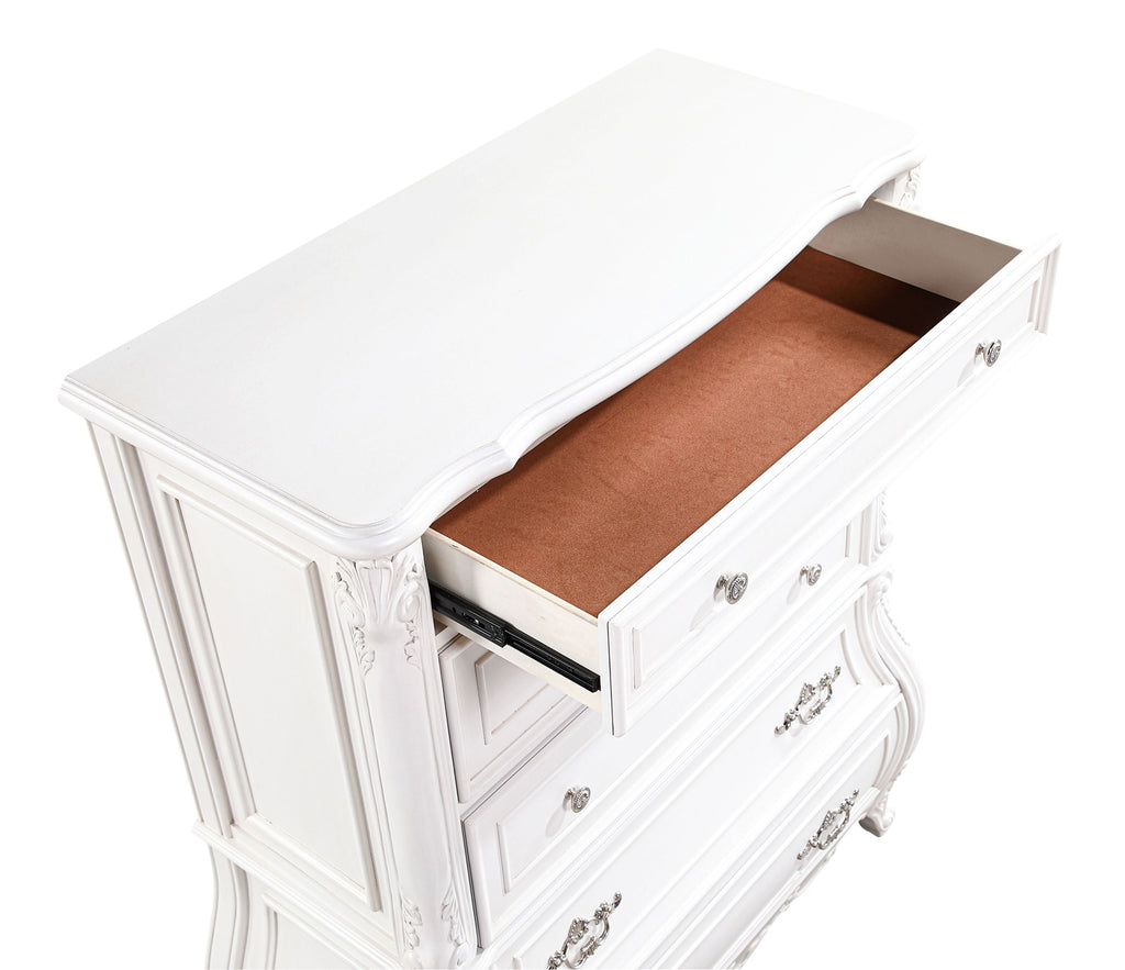 Opulence Modern Style 5 Pc Queen Bedroom Set Made with Wood in Pearl White