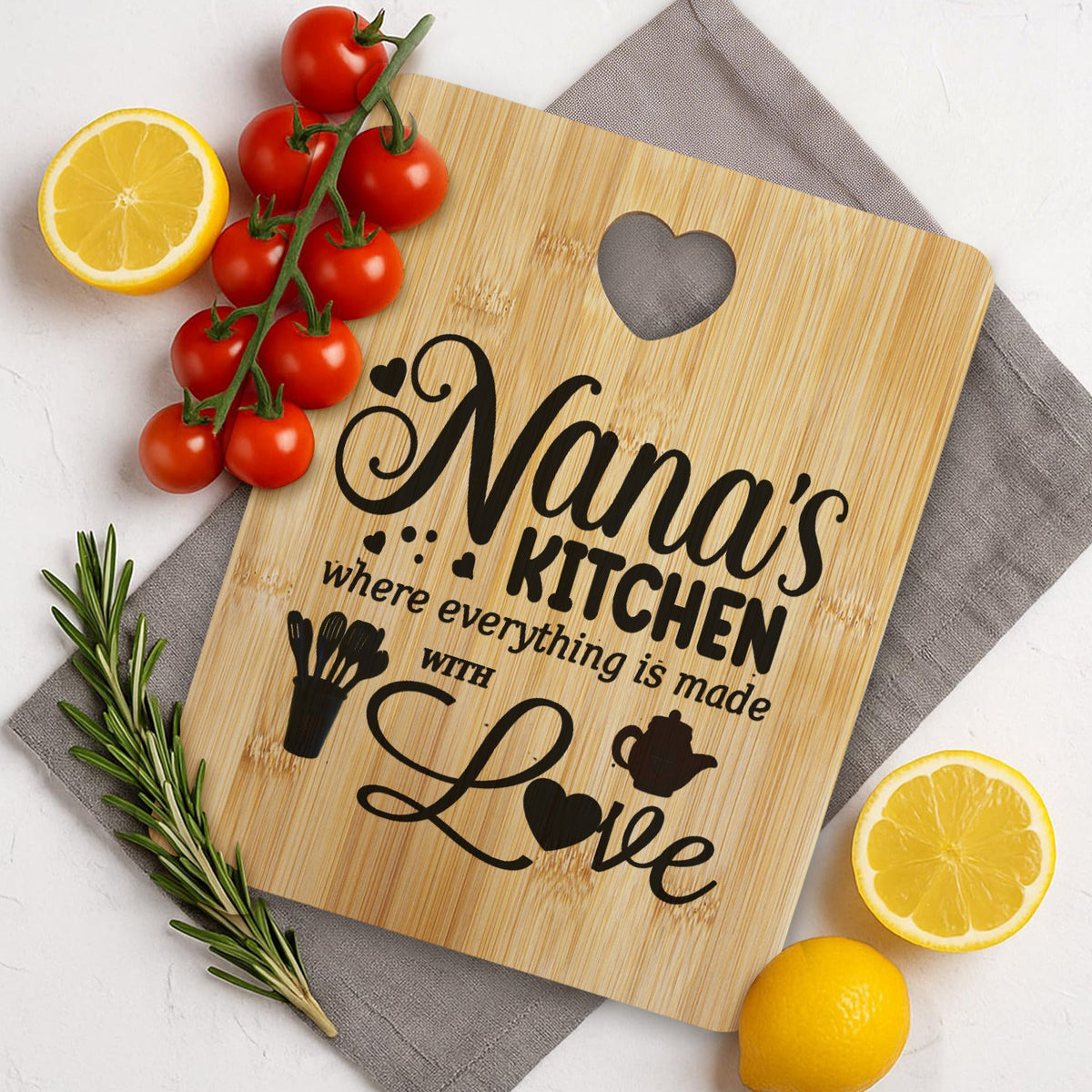 Nana's Kitchen Made with Love Custom Rectangle Bamboo Cutting Board (One Side Printing) | Ships from USA