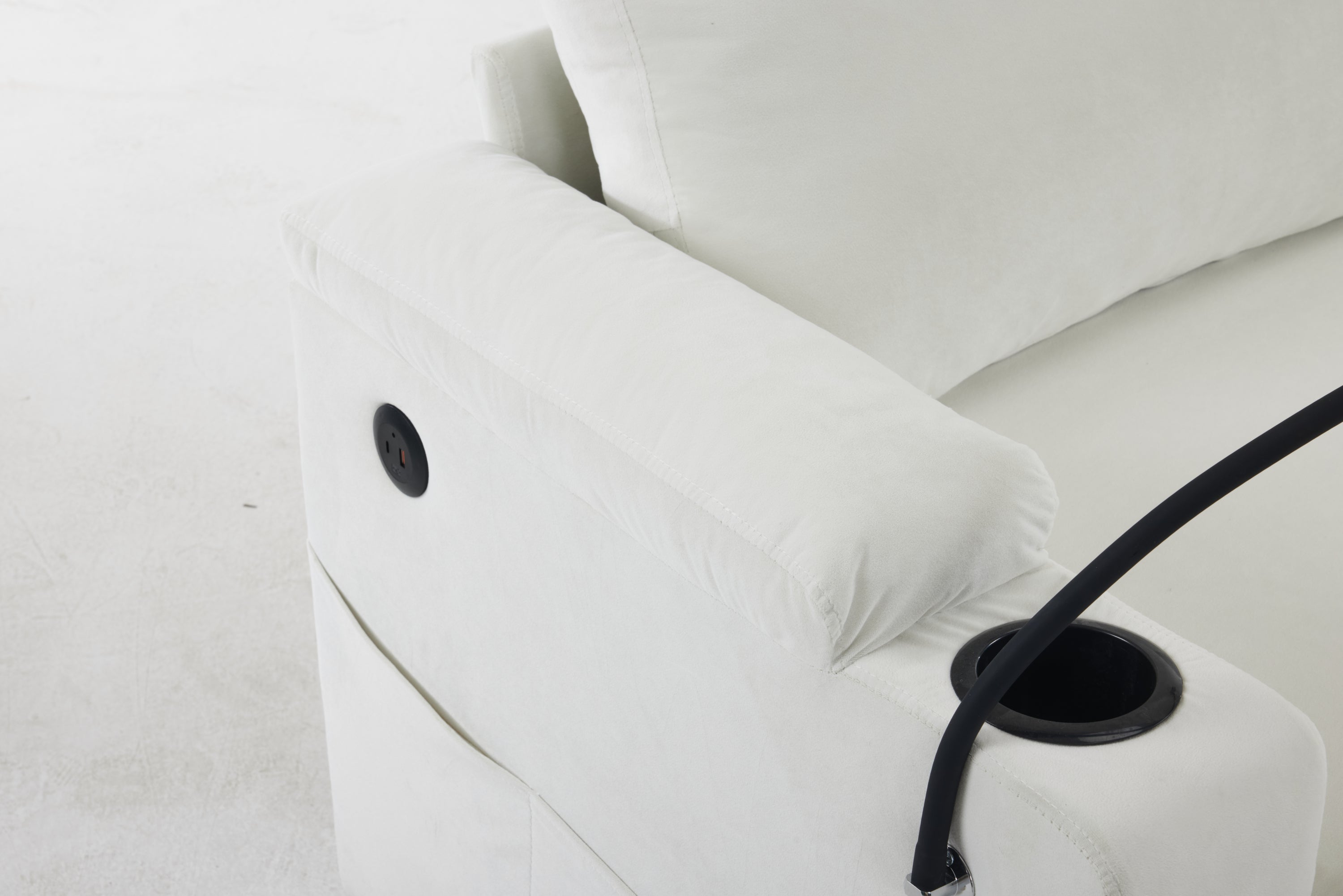 Pull-out sofa bed, chenille material, pull-out queen sofa bed, with USB charging, mobile phone holder, memory sofa, removable and washable cushions, suitable for living room, bedroom, apartment, white