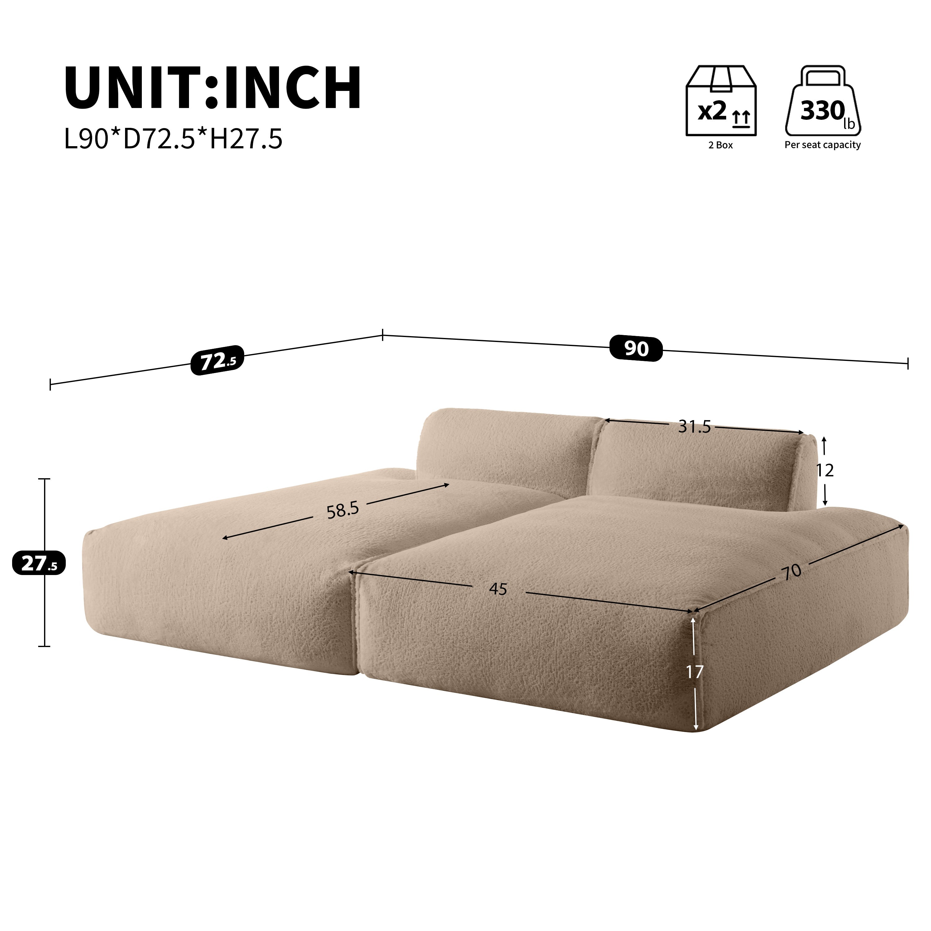 [VIDEO+NEW]90.0'Oversized Modular Sectional Sofa,Fully Compressed,Spacious Foam-Filled Sofa Bed for Living Room,elderly - friendly design,2 PC Free Combination,No Assembly Required,3 Colors