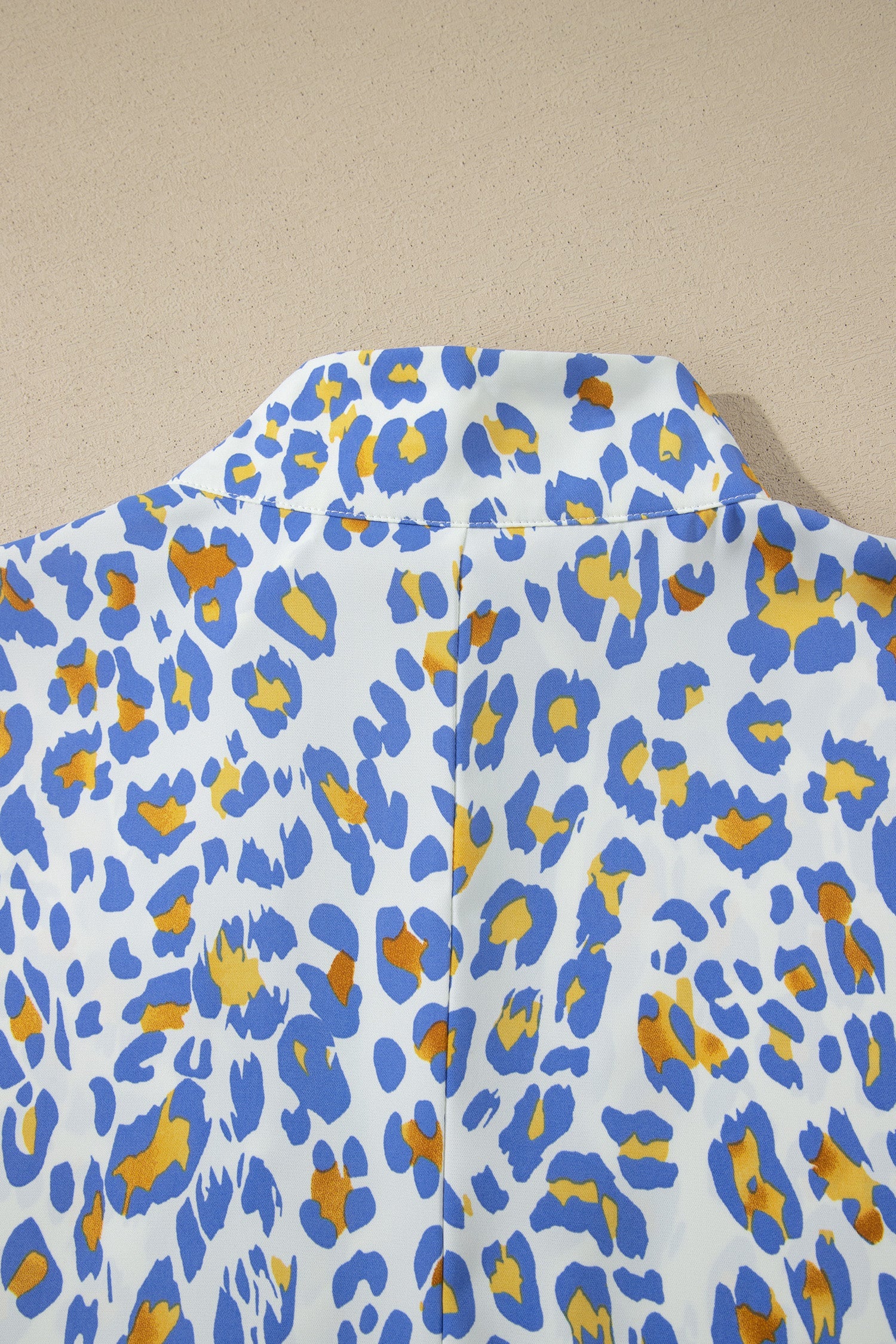 Leopard Colorblock Contrast V-Neck Short Sleeve Blouse