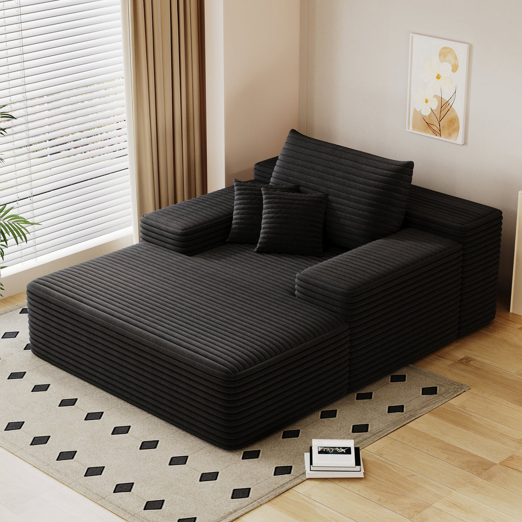 Modern Sofa bed  lounger for moviebonus room,No Assembly Required,Black(Plush Corduroy Fabric)