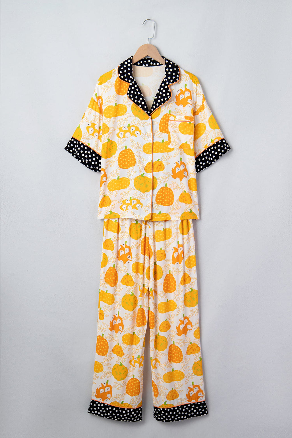 Pumpkin Polka Dot Trim Top & Pants Lounge Set