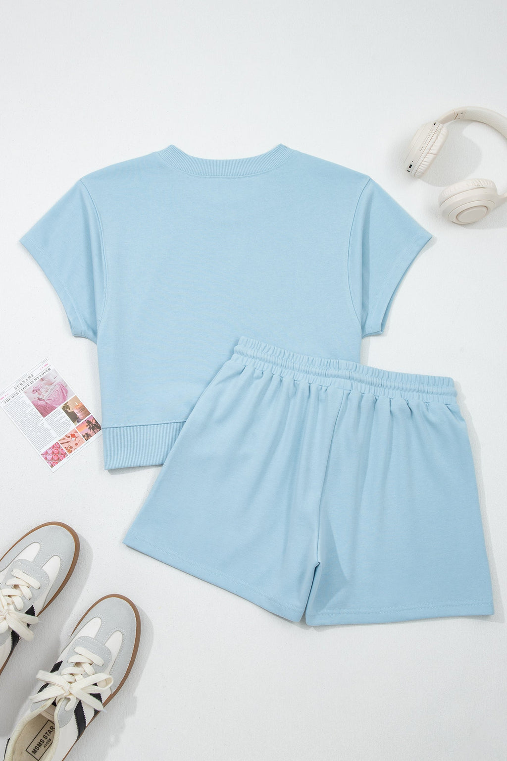 Solid Loose Tee & Drawstring Shorts Set