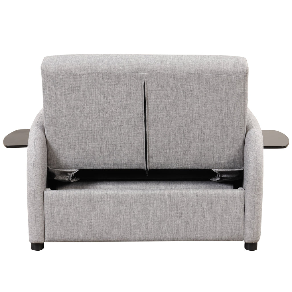 3-in-1 Pull Out Sofa Sleeper with Wing Table and USB Charge, Gray Linen, Iron Frame, 36.2-71.7'D x 42.9'W x 35.8'H