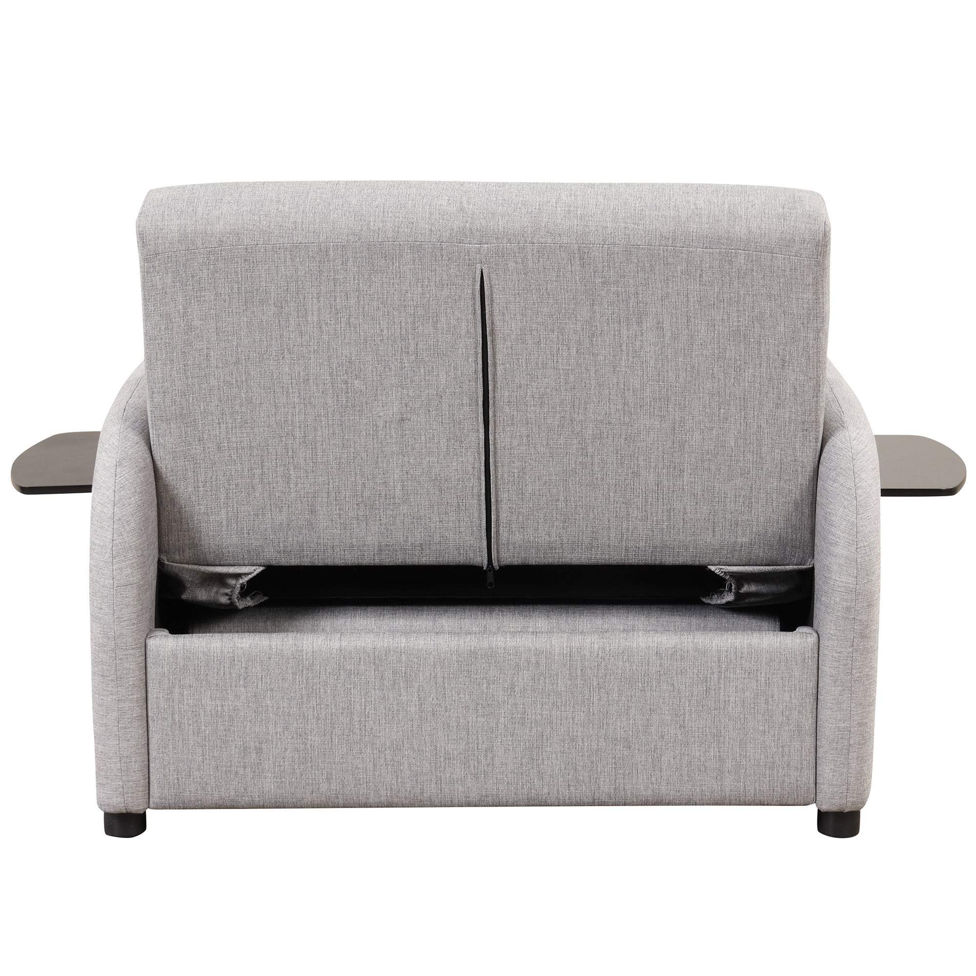 3-in-1 Pull Out Sofa Sleeper with Wing Table and USB Charge, Gray Linen, Iron Frame, 36.2-71.7'D x 42.9'W x 35.8'H