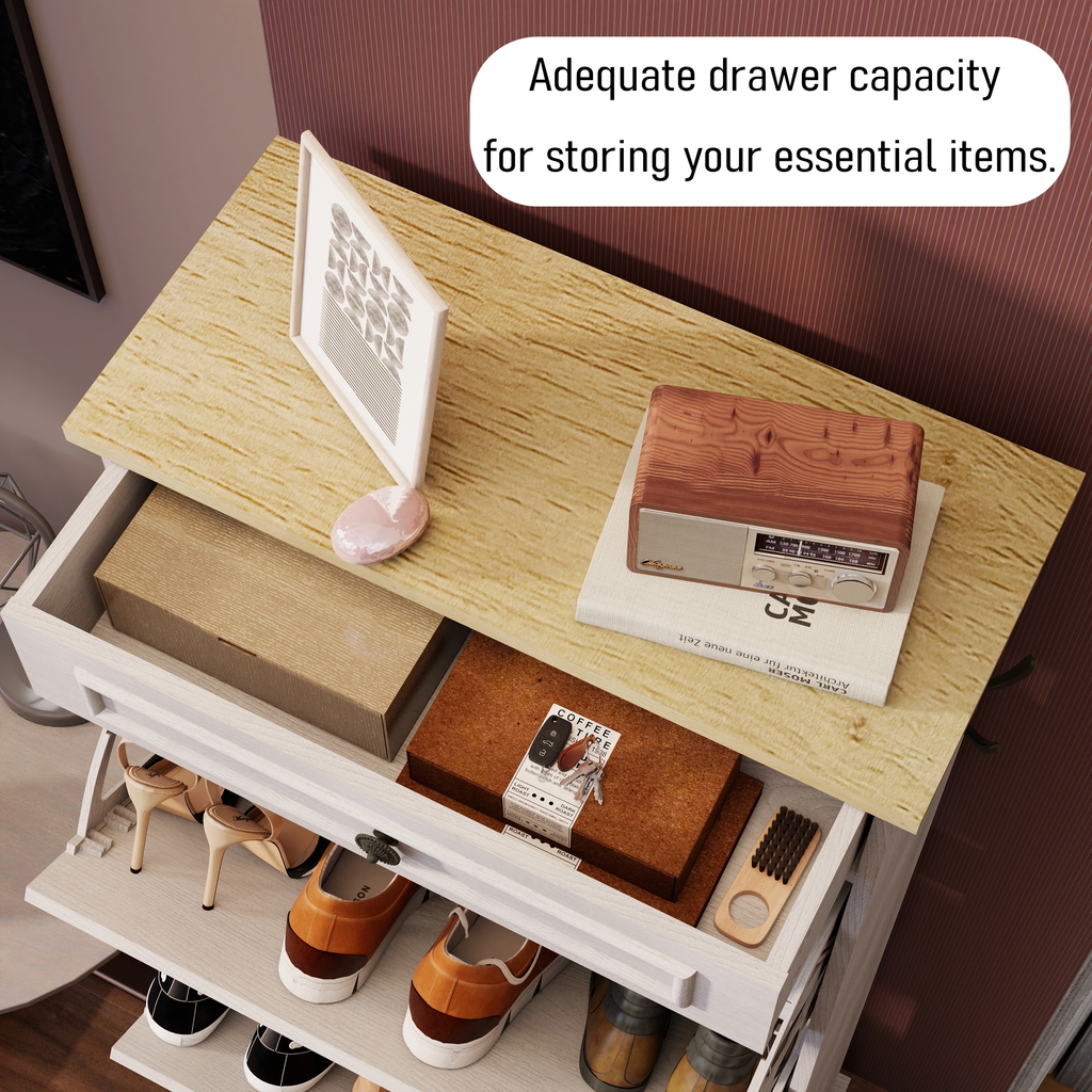 Shoe Storage Cabinet with 1 Drawer, 3 Flip Drawers, Freestanding Shoe Cabinet Organizer with Adjustable Shelf, Shoe Cabinet for Entryway, Foyer, Slim Shoe Cabinet-Antique White