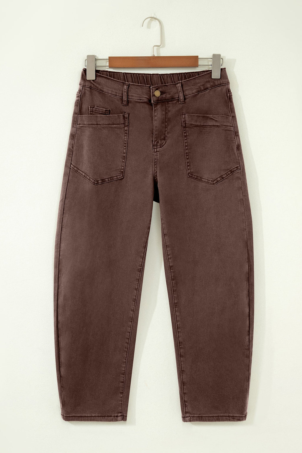 Solid Denim Patch Pocket Barrel Leg Jeans