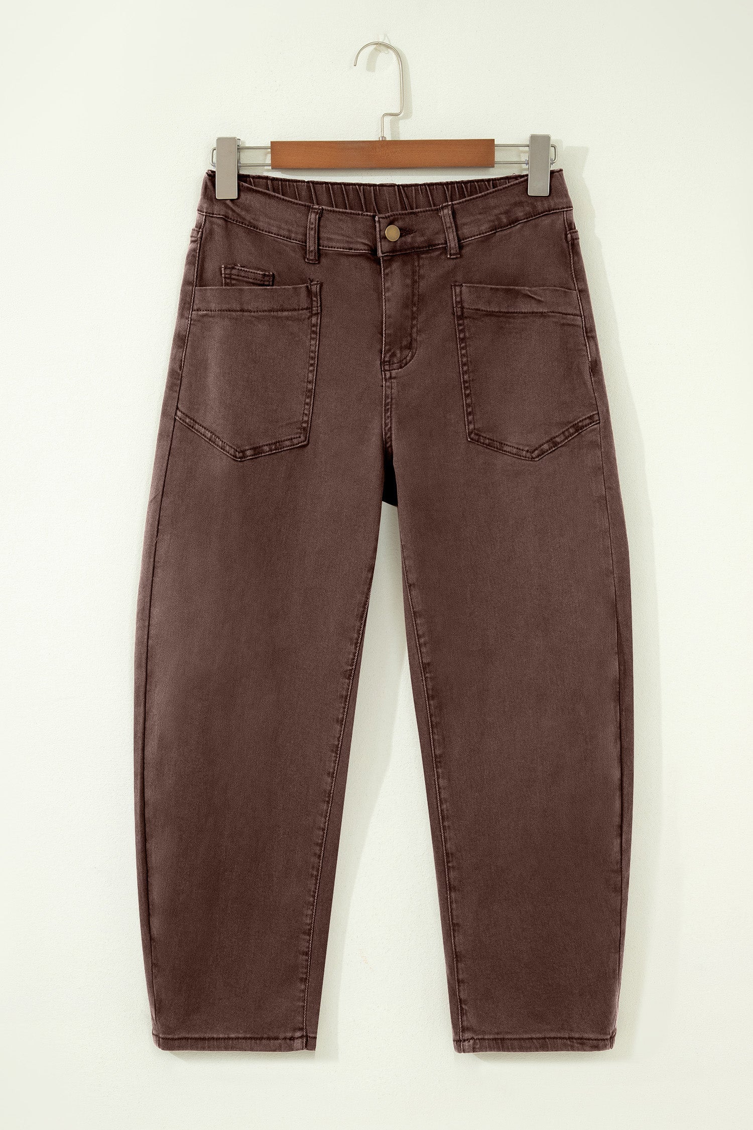 Solid Denim Patch Pocket Barrel Leg Jeans