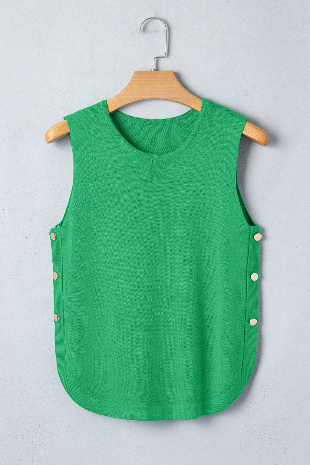 Solid Side Button Round Neck Sleeveless Knit Sweater