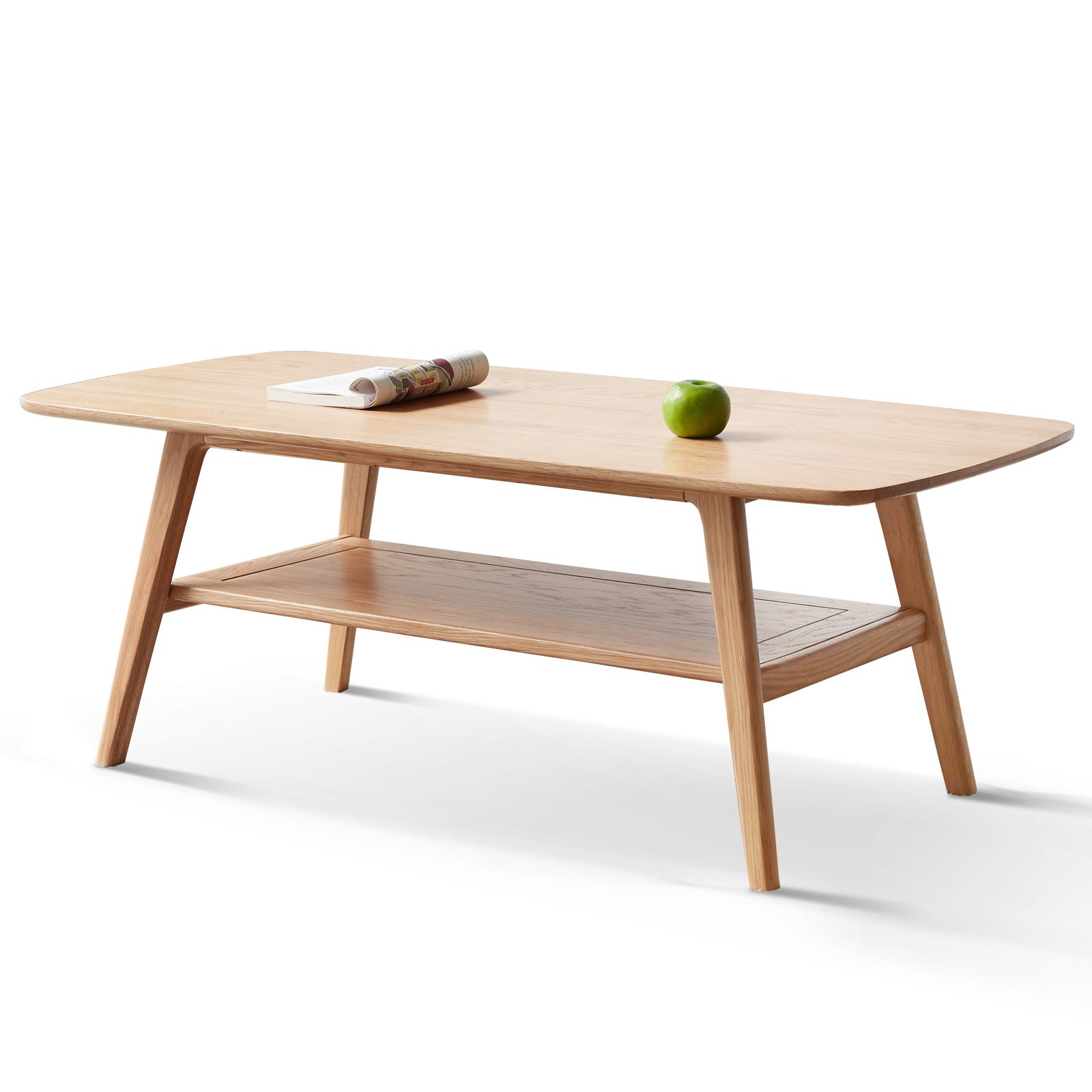 Natural Wood Center Table Low Table with Storage Shelf, Solid Wood Top, Easy to Assemble, 31.5''
