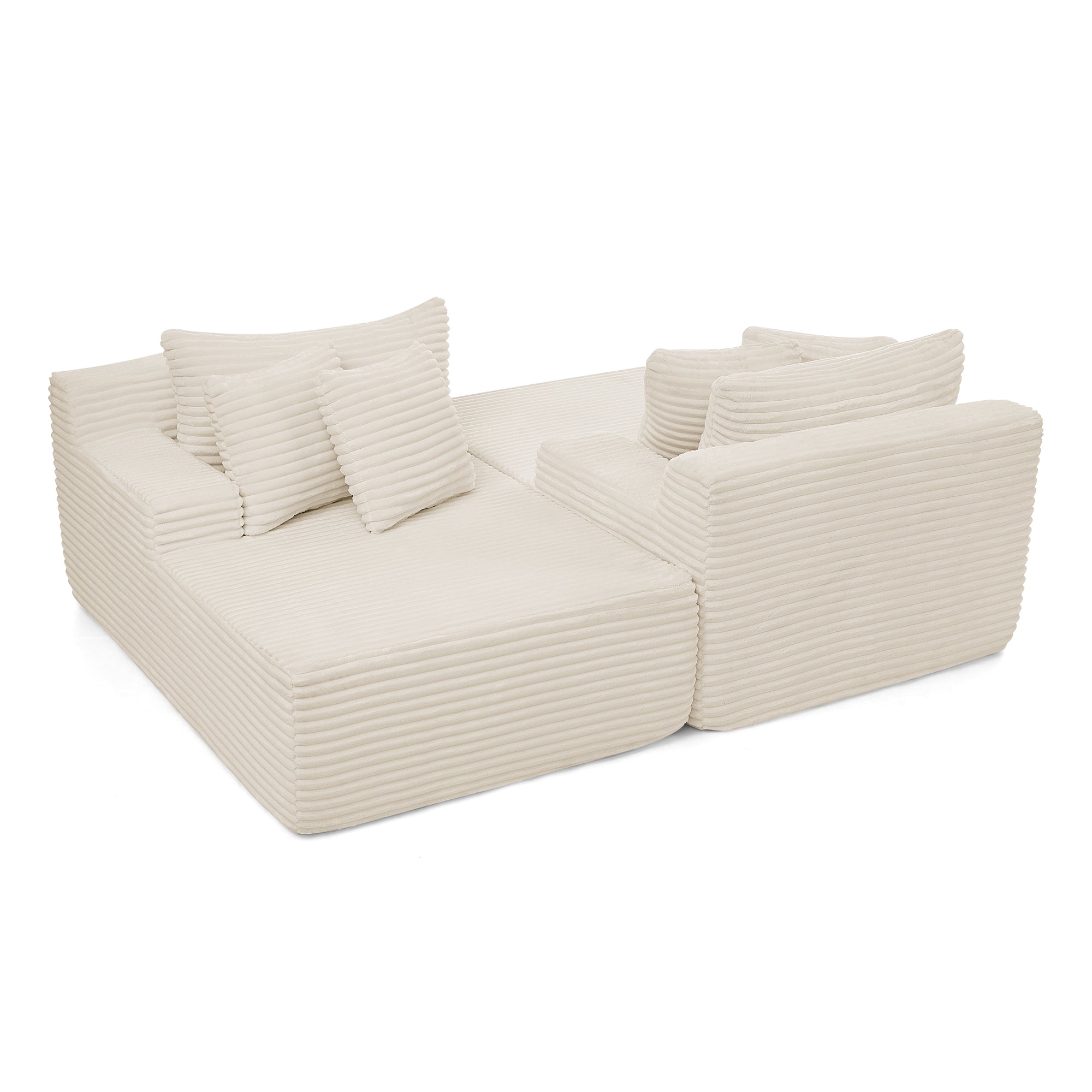 Two-seater lazy sofa lounge chair,Compressed sofa no assembly required, made of velvet fabric, fluffy modern lounge chair, used for indoor living rooms and bedrooms-Beige