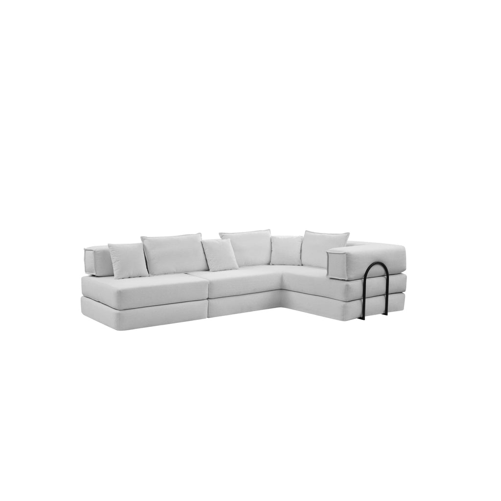 Oversized Upholstered Sectional Sofa Couch Set, Modular 118.2 ' L Shaped Floor Living Room Sofa Set With 6 Pillows, DIY Combination Sofa Couch for living rooms, apartments,bedrooms, White