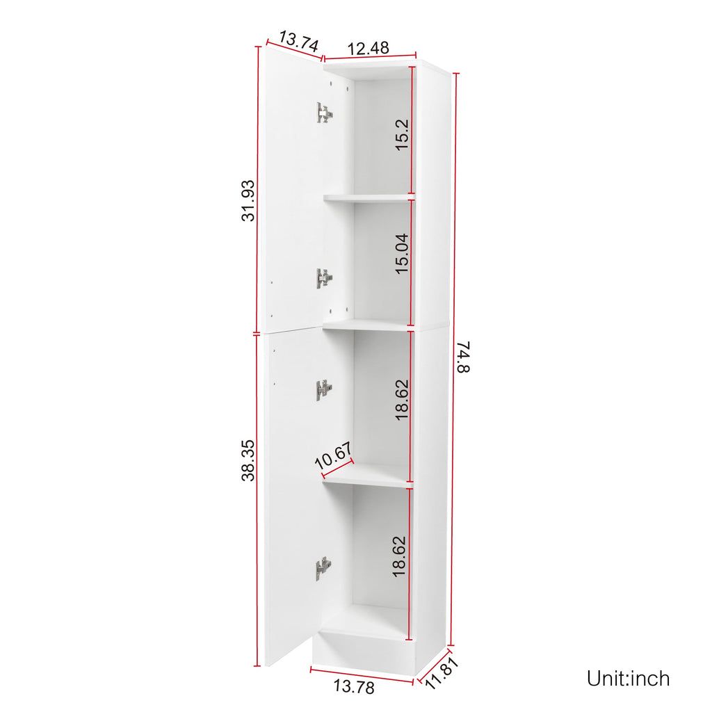 Elegant White Freestanding Cabinet with Inadjustable Shelves and Two Doors for Kitchen and Dining Room