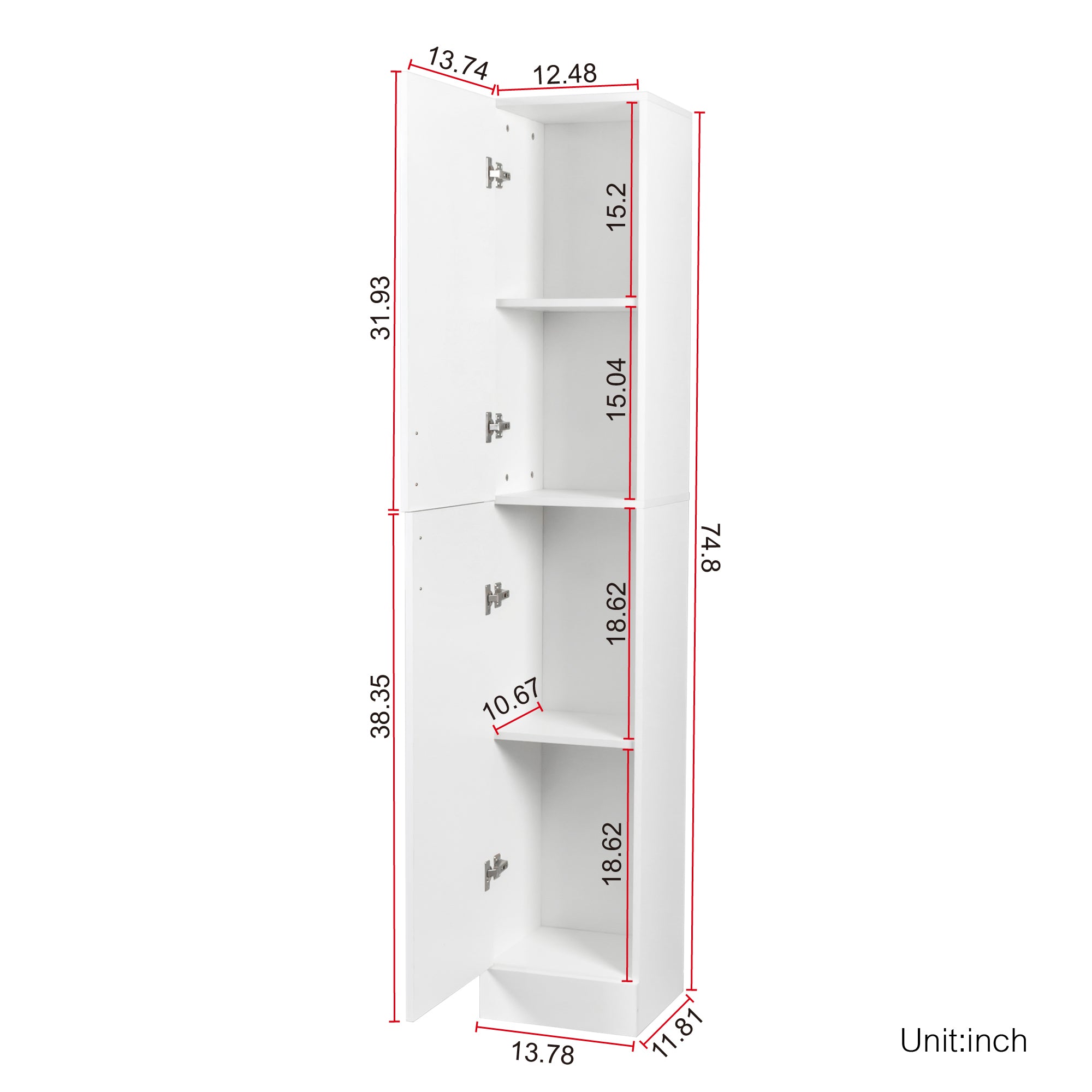Elegant White Freestanding Cabinet with Inadjustable Shelves and Two Doors for Kitchen and Dining Room