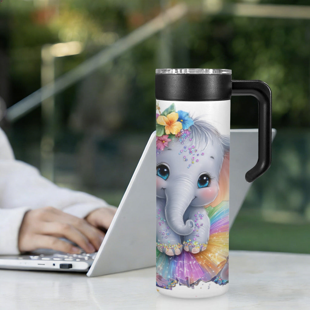 Baby Elephant 20 oz Insulated Water Bottle with Screw On Handle