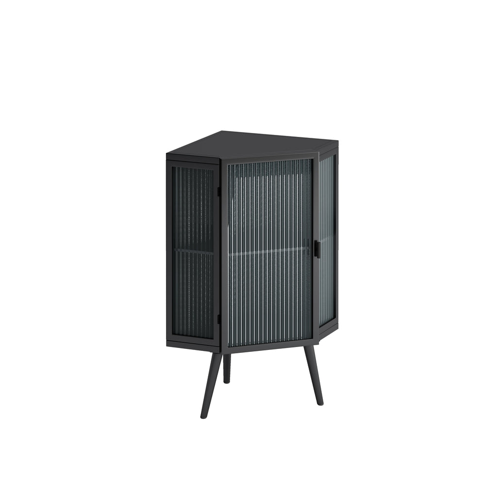 22.25' Floor Coner Cabinet with Tempered Glass Door & Storage Shelves for Bathroom, Living Room, Bedroom (Black)