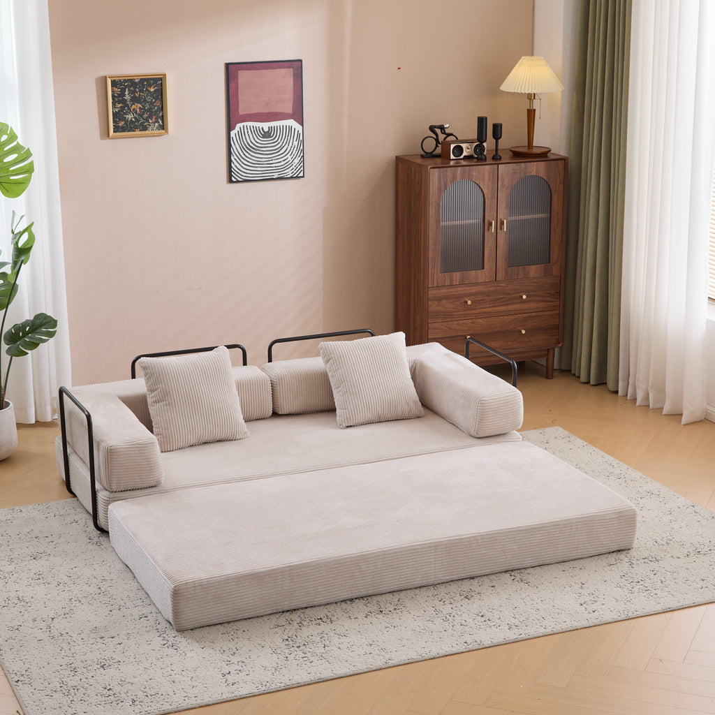 Floor Couch,Compression Sofa,Convertible Floor Sofa Bed-with Pillow Back Support Armrest,Comfy Futon Couch Lounge Sleeper Bed,Corduroy Fabric,for Living Room Bedroom (light grey)