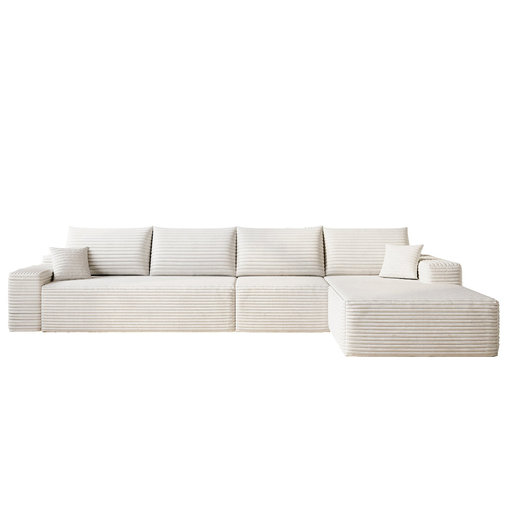 135' Cloud Sectional Couch with L-Shape Chaise,Modern Modular Sofa with Deep Seat, Upholstered Couches for Living Room Bedroom,No Assembly Required, (Plush Corduroy Fabric),White