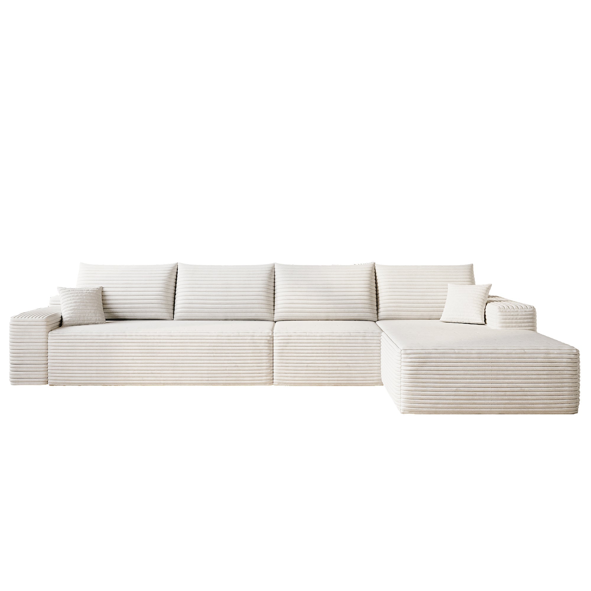 135' Cloud Sectional Couch with L-Shape Chaise,Modern Modular Sofa with Deep Seat, Upholstered Couches for Living Room Bedroom,No Assembly Required, (Plush Corduroy Fabric),White