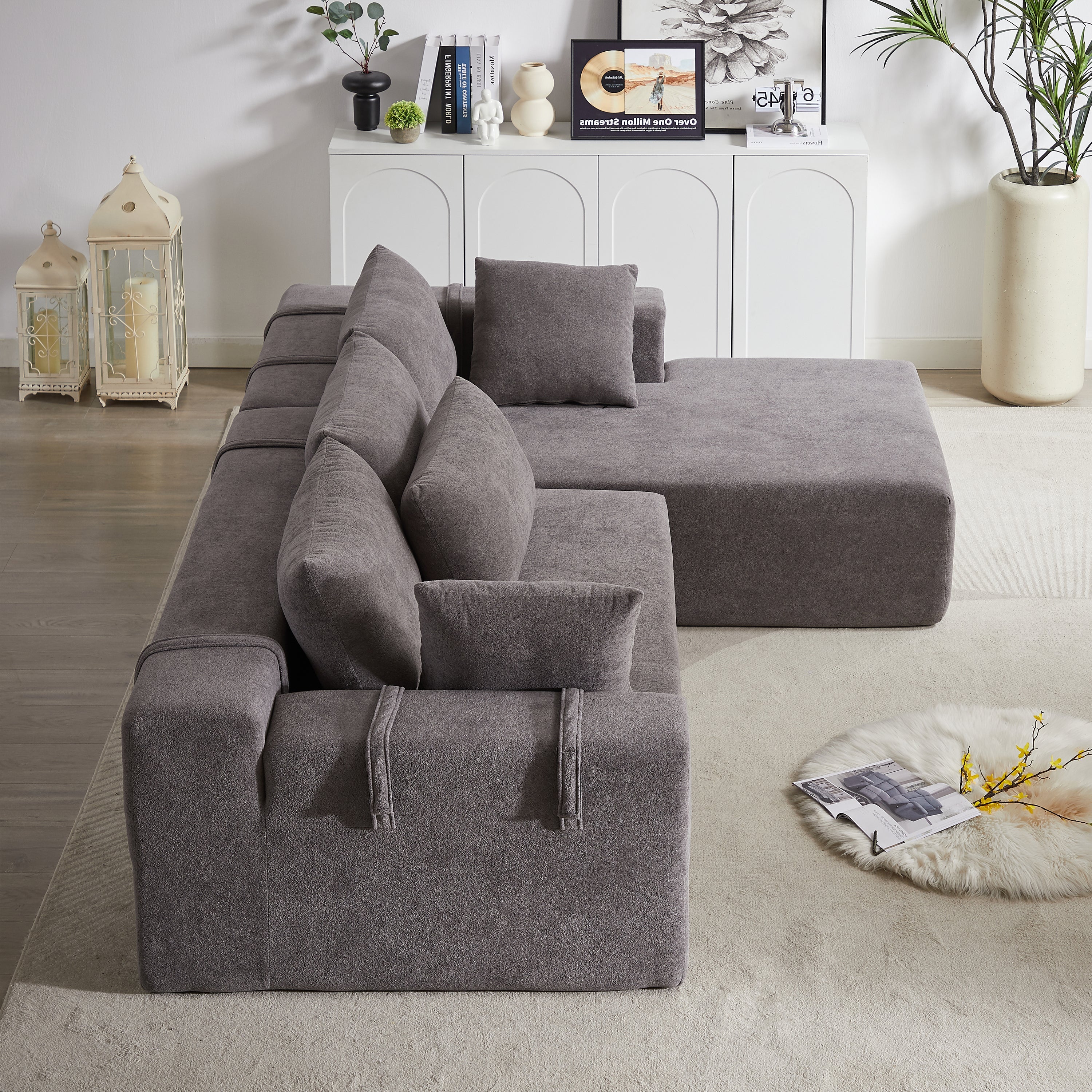 Modern Chenille Upholstered Sectional Sofa Couch Set,Modular 108' L Shaped Sectional Living Room Sofa Set With 6 Pillows,Free Combination Sofa Couch for Living Room,Bedroom(Right Chaise)W834P240002