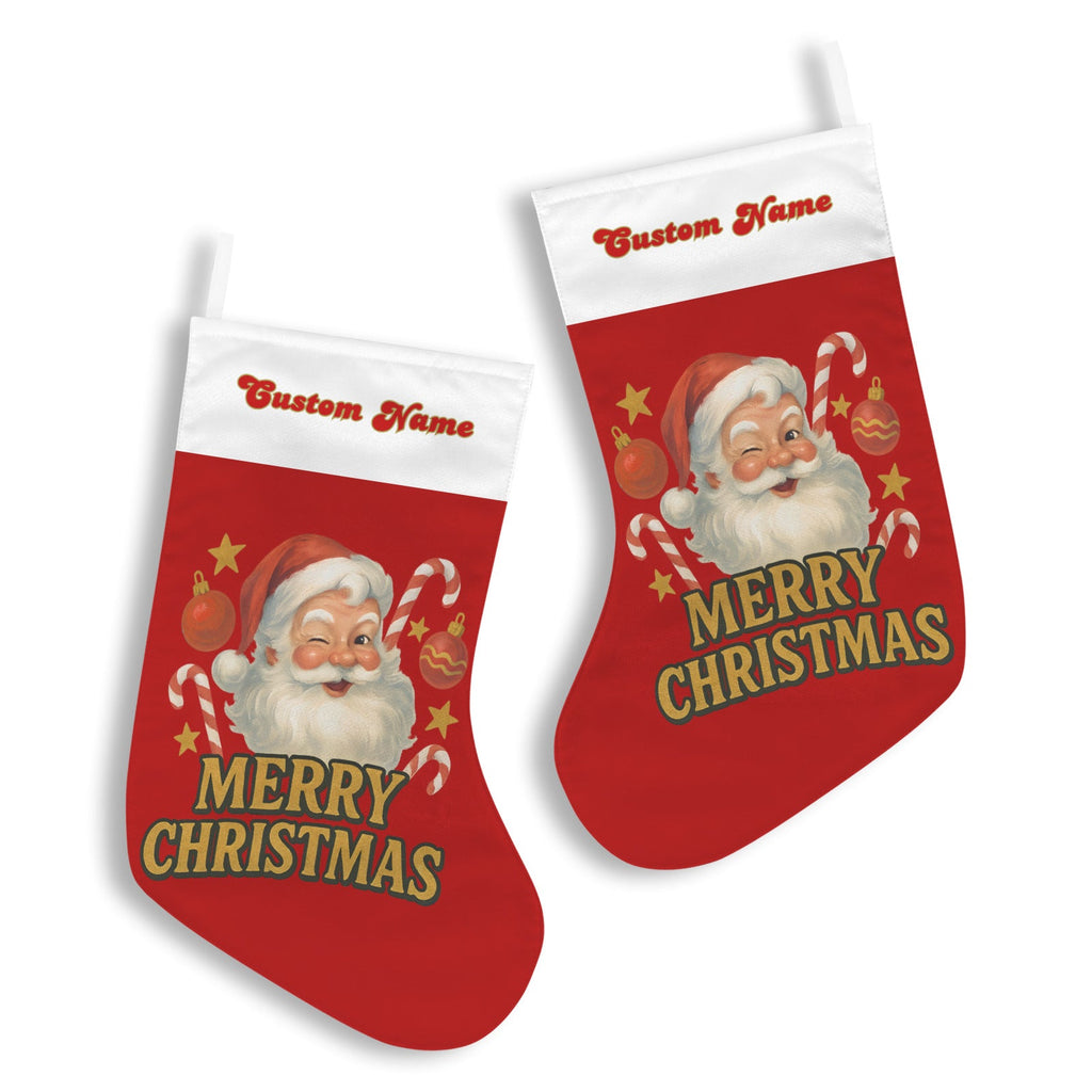 Personalizable Winking Santa Claus Red Christmas Stocking (Made in USA)