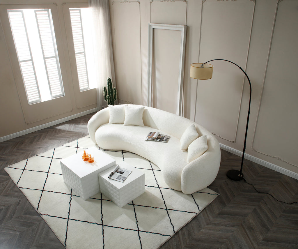 102'' 5-Seater Boucle Sofa Modern Sectional Half Moon Leisure Couch Curved Sofa Teddy Fleece Velet  WHITE
