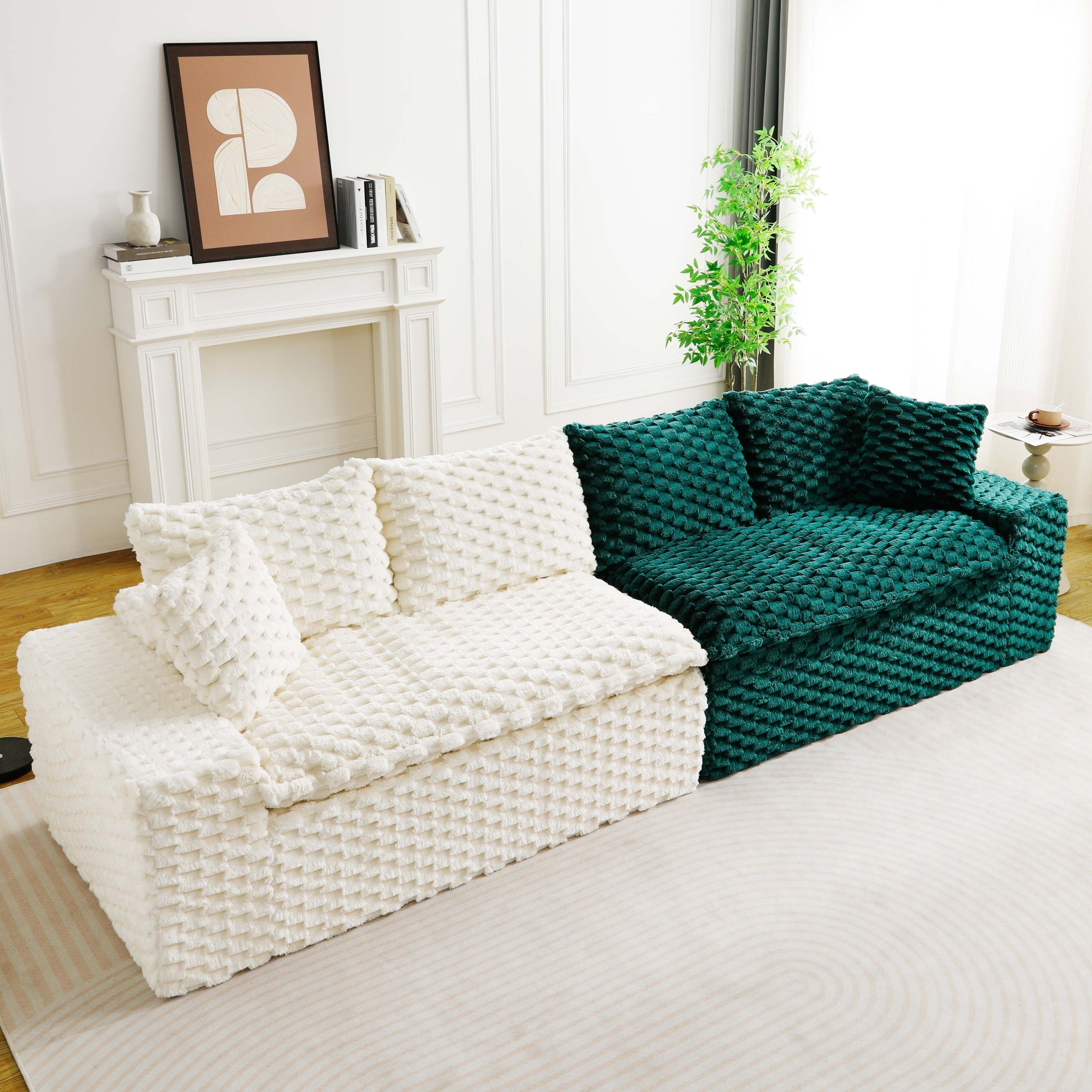 Luxury Color-Block Turtle Velvet Multifunctional Sofa - Arrangeable in Single Row, Side-by-Side or Facing Each Other, Stylish Living Room Furniture for Cozy Home Decor