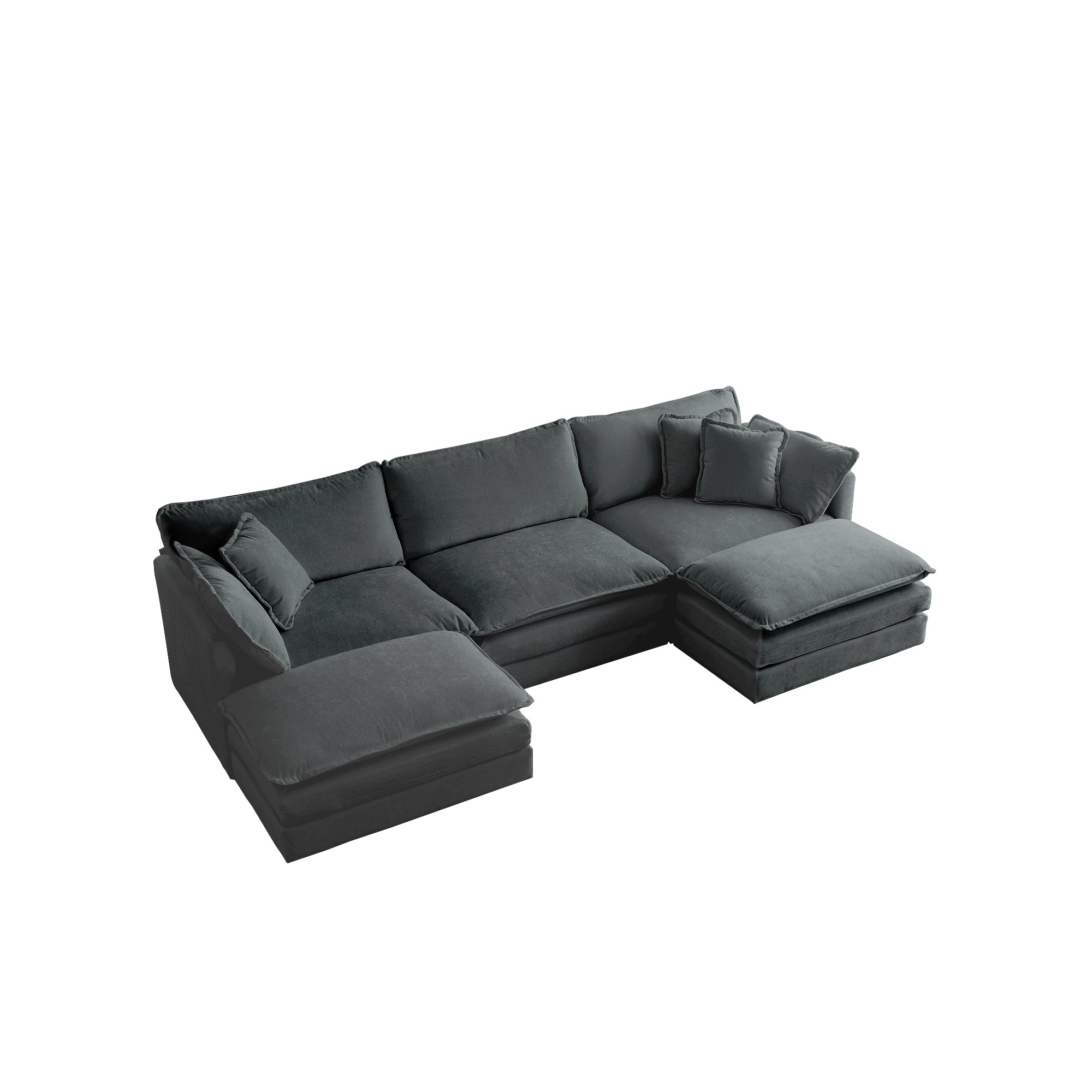 U-Shaped Sectional Sofa w/Reversible Footrest, 5-Seater Convertible Corner Couch with 2 Ottomans ,Modern Minimalist Soft Sofa & Couch for Living Room ,Gray Chenille
