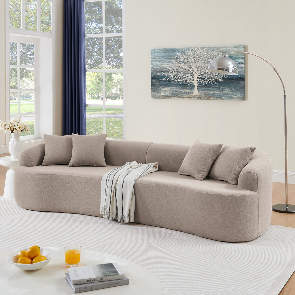 Curved Modular Sectional Sofa in Lamb's Wool Fabric, Modern Minimalist Style, Compressed (No Assembly Required), Comfy for Living Room & Bedroom - Brown