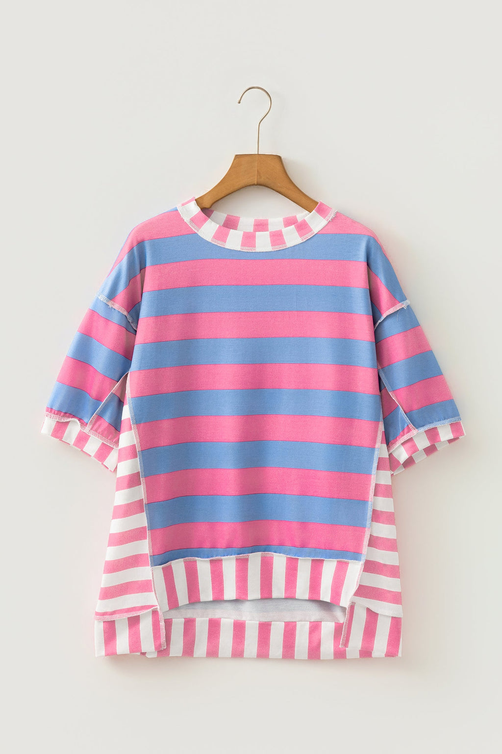 Stripe Patchwork Exposed Seam Oversized Top
