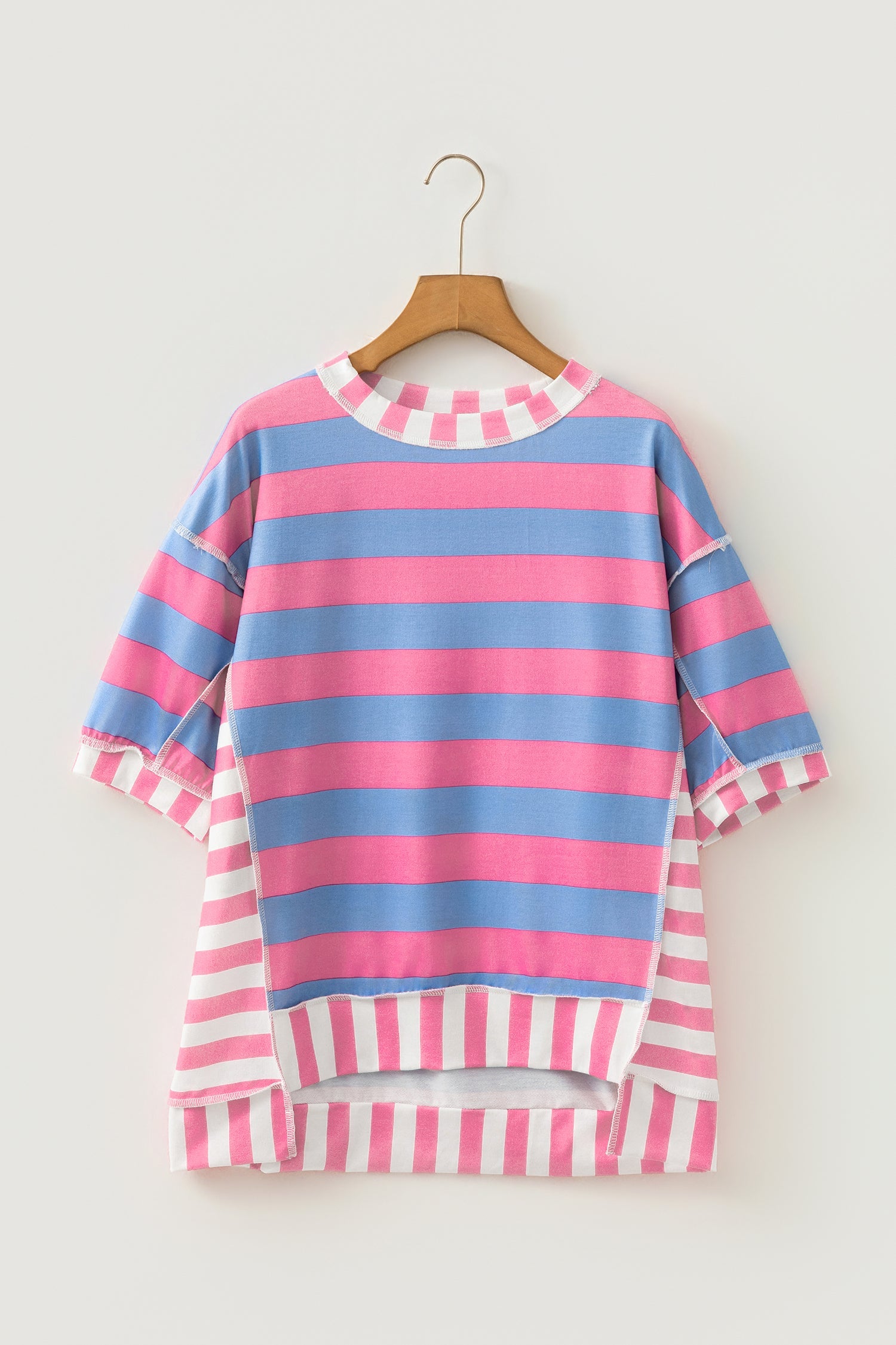 Stripe Patchwork Exposed Seam Oversized Top