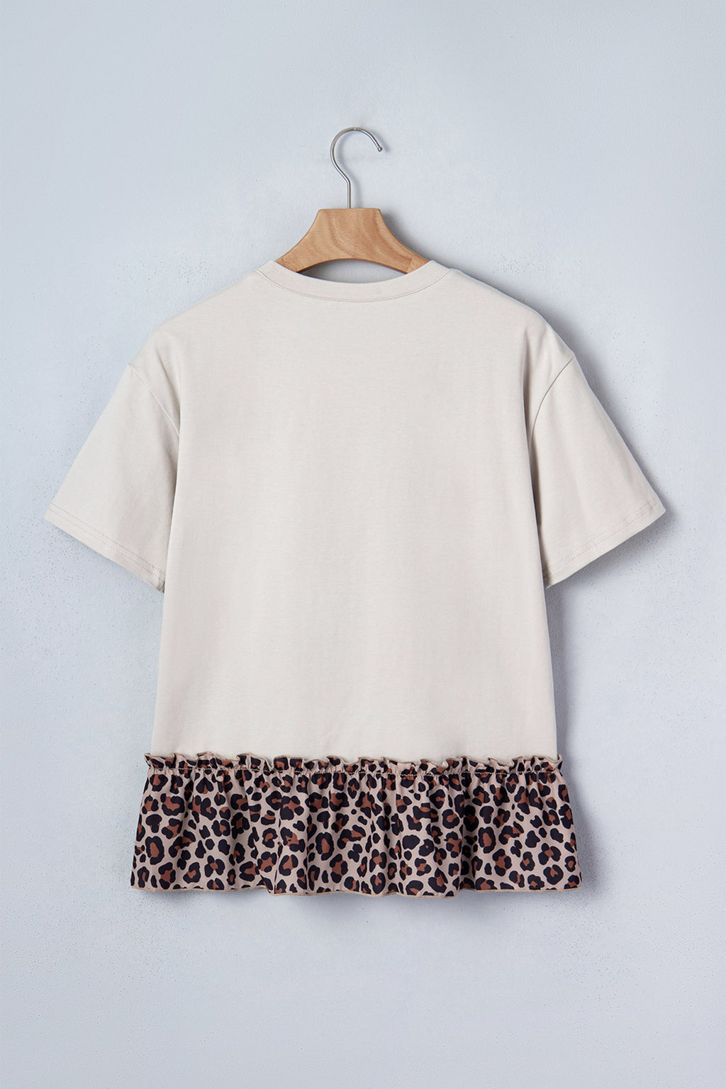 Western Cowgirl Leopard Patchwork Ruffle Hem T-Shirt