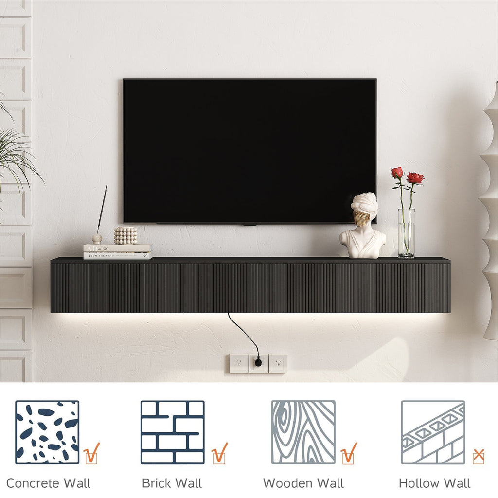 Floating TV Stand Wall Mounted with 16 Color LEDs,69' Modern TV Stand, Floating TV Cabinet Entertainment Center for 55 60 65 Inch TV,Black