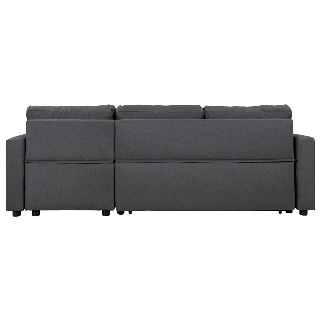 U_STYLE 87.44' Upholstery Sleeper Sectional Sofa Grey with Storage Space, 2 Tossing Cushions