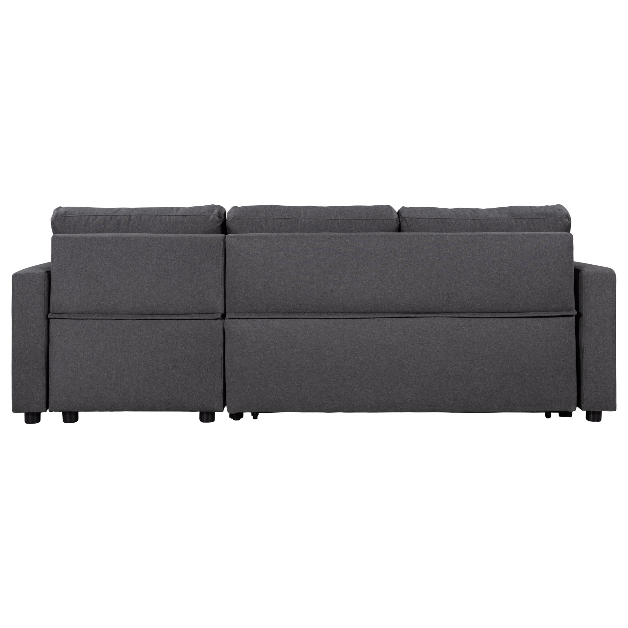 U_STYLE 87.44' Upholstery Sleeper Sectional Sofa Grey with Storage Space, 2 Tossing Cushions