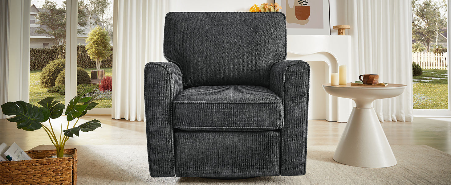 360° Swivel Chair Accent Barrel Armchair with Side Pockets, Grey Chenille, Compact Design for Living Room, Bedroom, Office