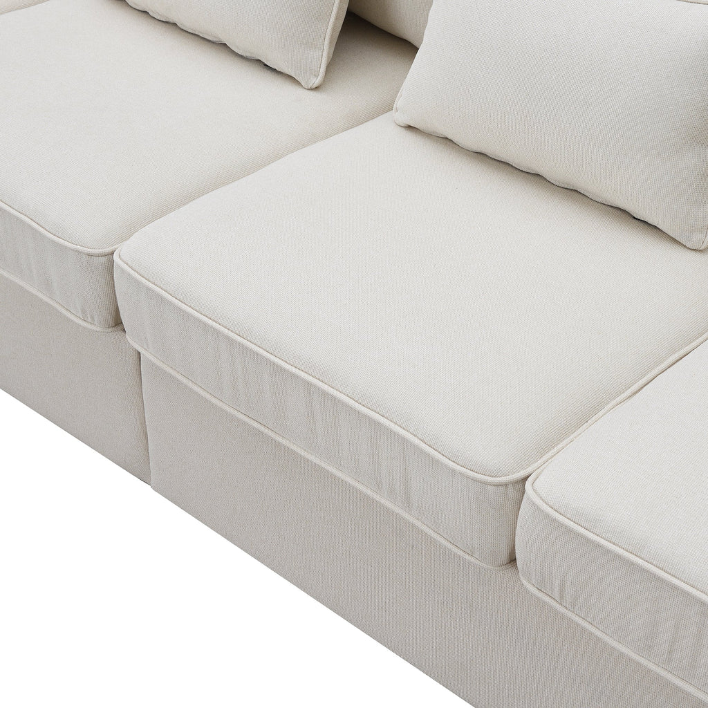 [VIDEO provided] [New] 104' 4-Seater Modern Linen Fabric Sofa with Armrest Pockets and 4 Pillows,Minimalist Style Couch for Living Room, Apartment, Office,3 Colors
