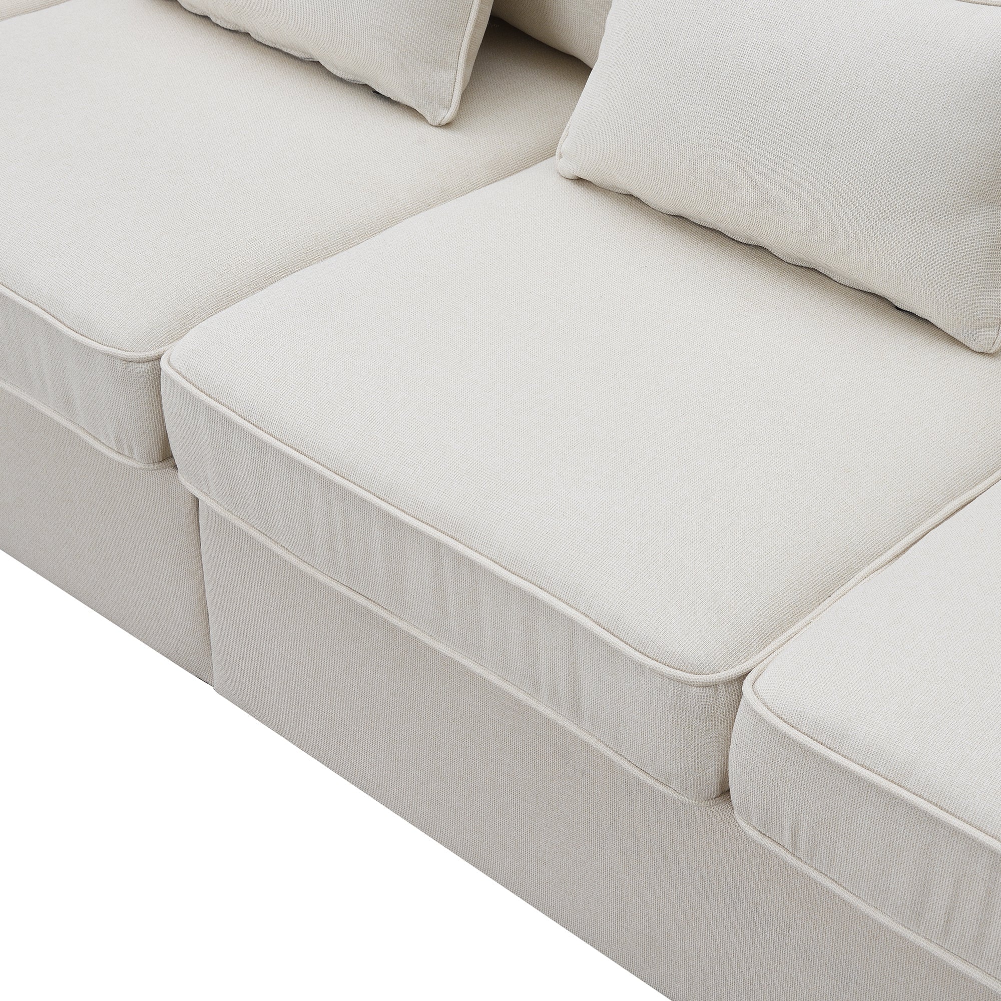 [VIDEO provided] [New] 104' 4-Seater Modern Linen Fabric Sofa with Armrest Pockets and 4 Pillows,Minimalist Style Couch for Living Room, Apartment, Office,3 Colors