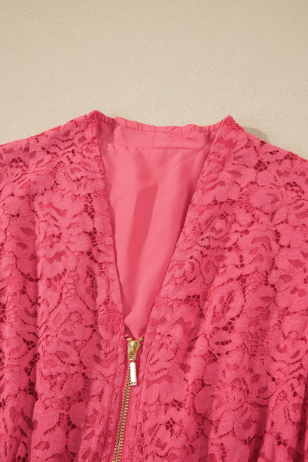 Floral Lace Zip Up V-Neck Smocked Waist Sleeveless Dress
