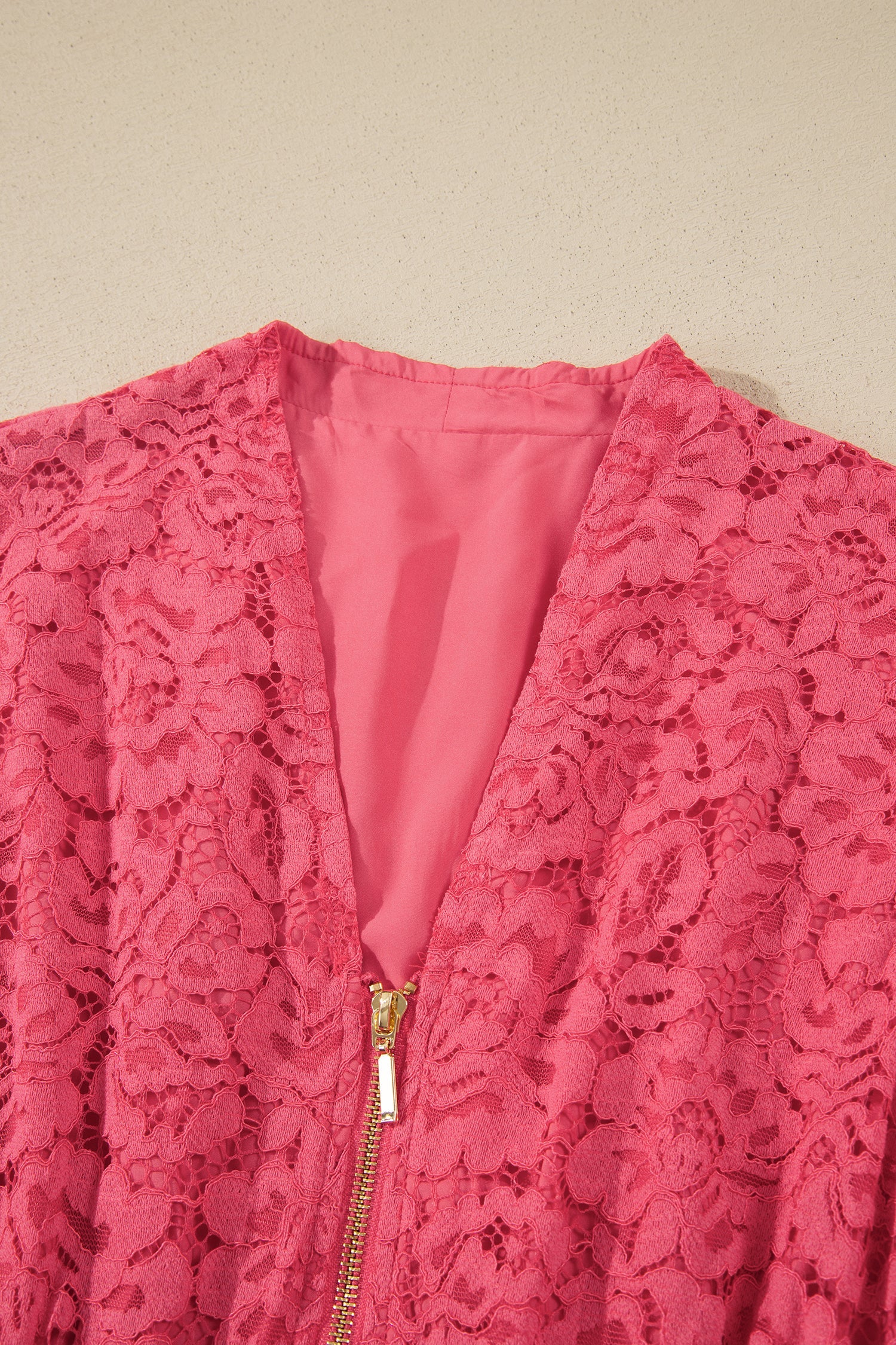 Floral Lace Zip Up V-Neck Smocked Waist Sleeveless Dress