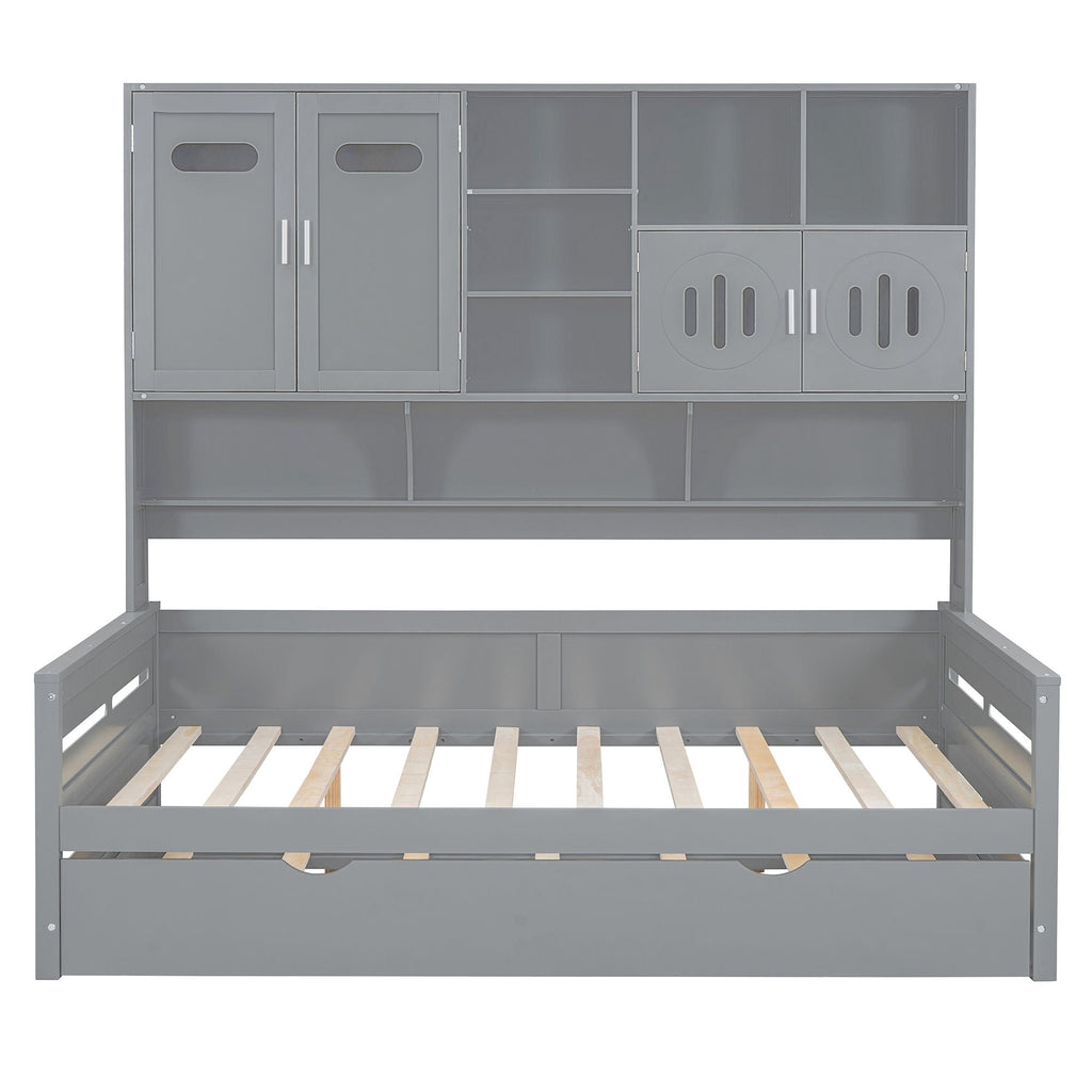 Daybed With All-In-One Cabinet And Shelf