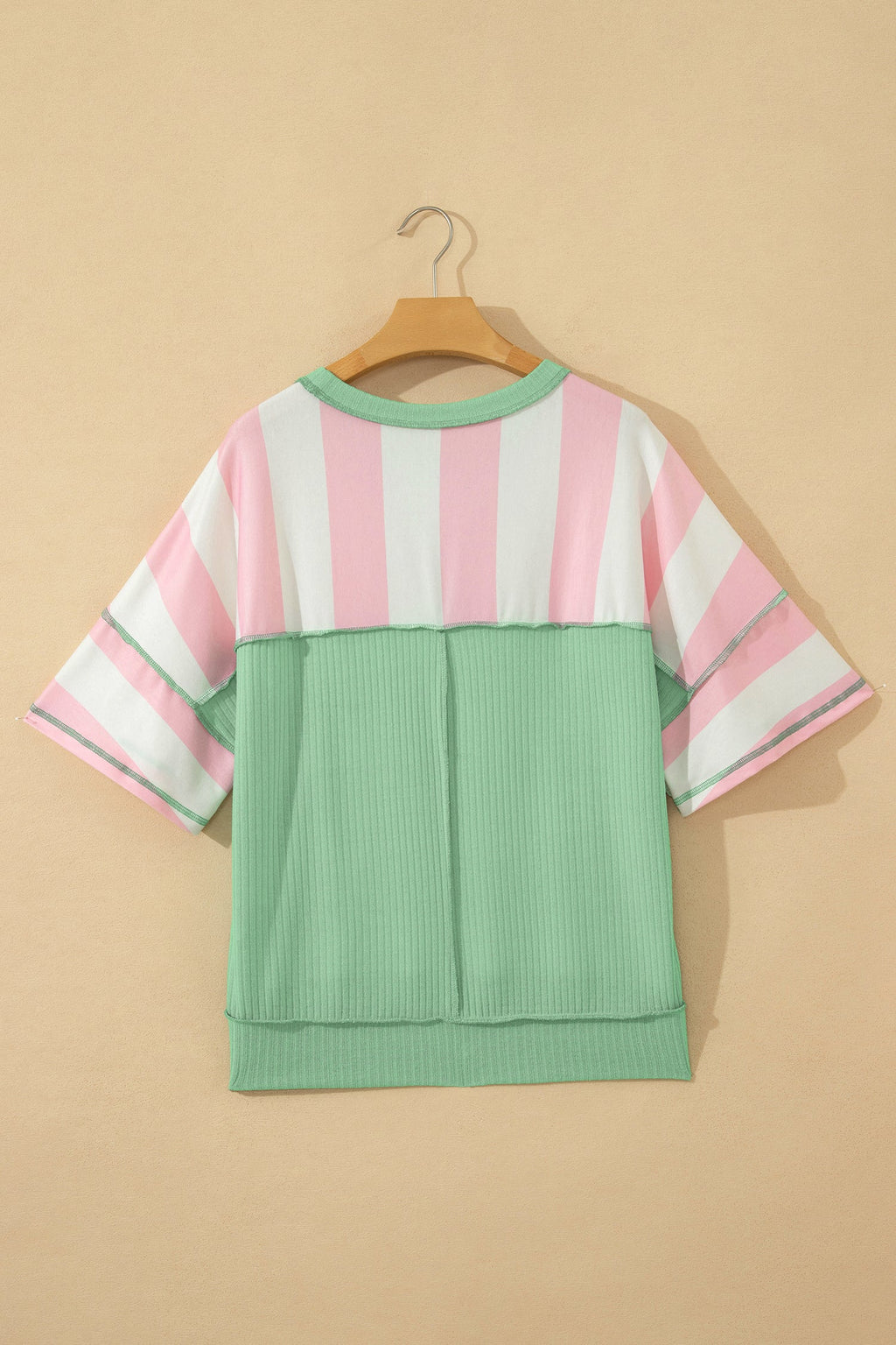 Stripe Exposed Seam Ribbed Patchwork Oversized Tee