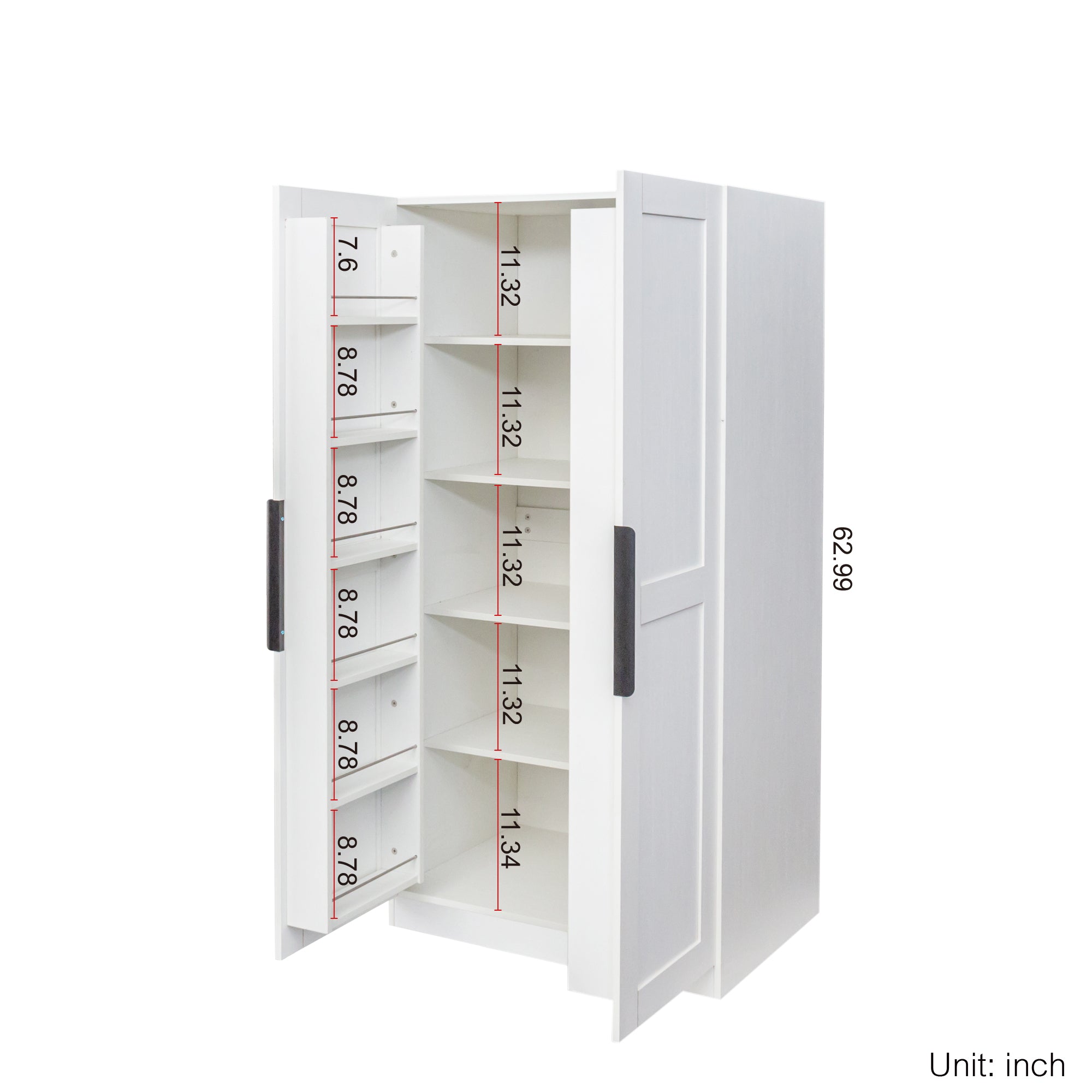 62.99in Kitchen Pantry Cabinet, White Freestanding Buffet Cupboards Sideboard with Doors &  Shelves, Kitchen Pantry Storage Cabinet for Kitchen, Living Room and Dinning Room