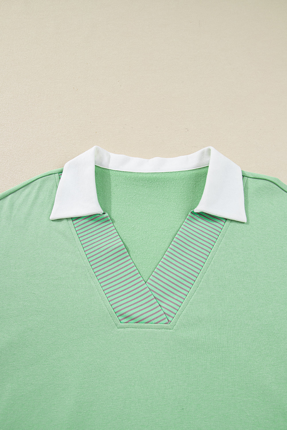 Plus Size Colorblock Stripe Patchwork Collared V-Neck Sweatshirt
