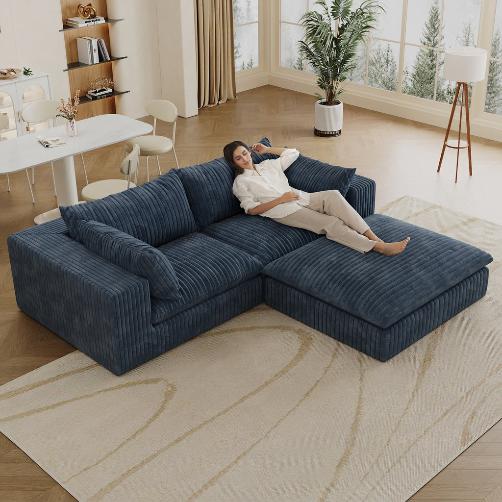 39.8' Cloud Sofa,Corduroy Fabric,Deep Seat Couches,Double-layer design,Removable  Cushion,No Assembly, DIY Combination for Living room, Bedroom,Conference room ,Apartment,Blue