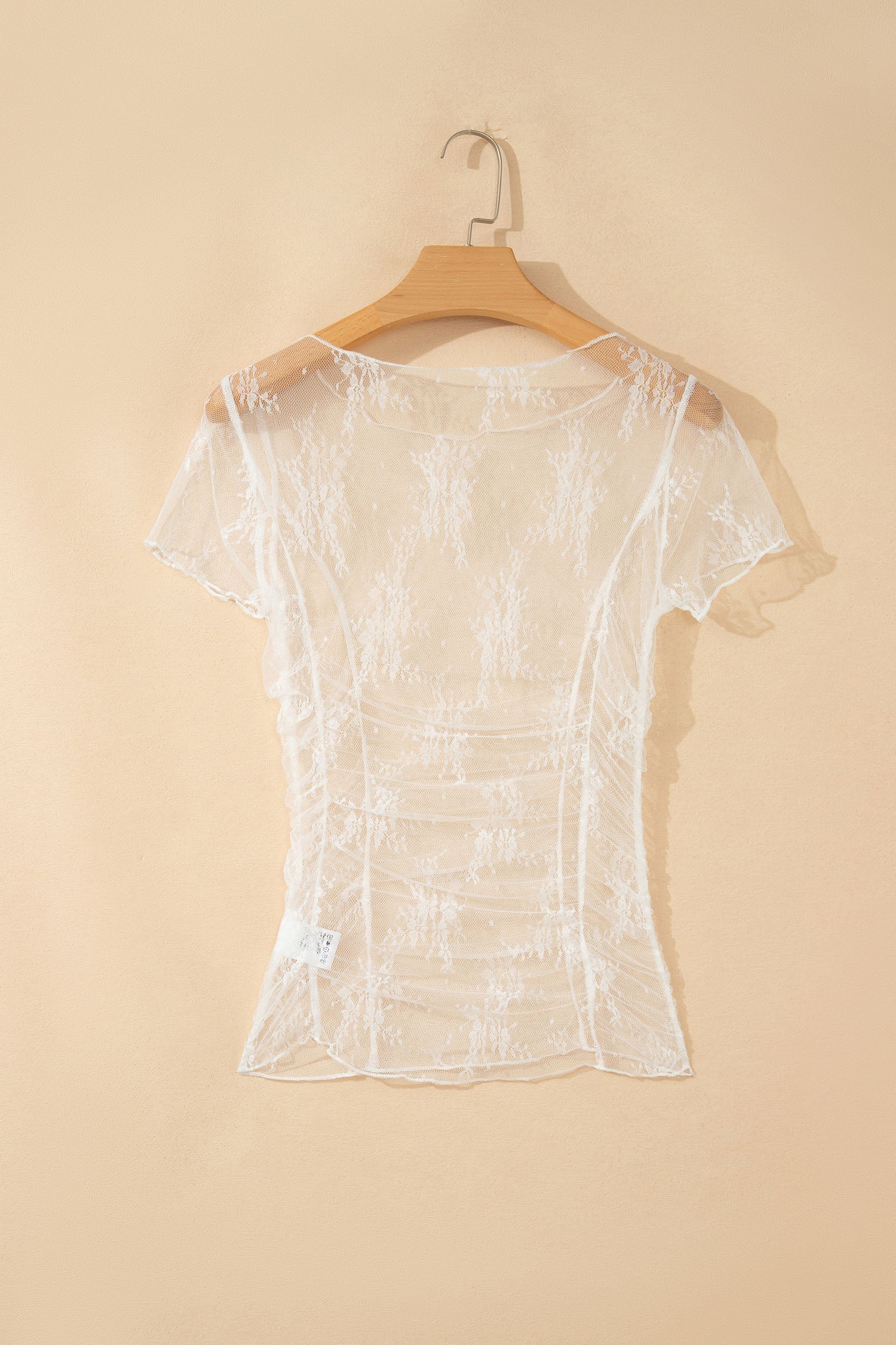 Floral Sheer Lace Mesh Exposed Seam Ruched Top
