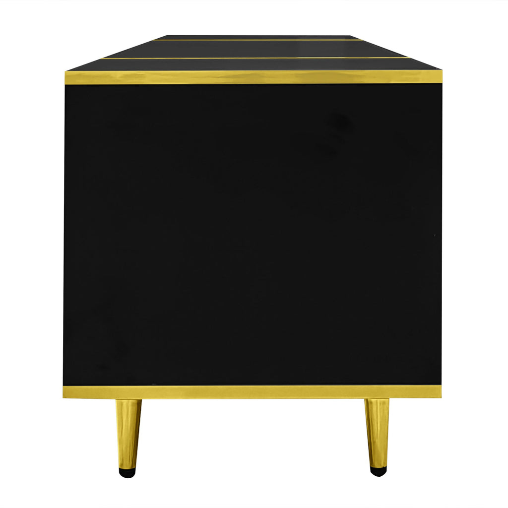 U-Can 70.9'' Modern TV Stand for TVs up to 80 Inches, Entertainment Center with 2 Shelves and LED Lights, TV Storage Cabinet with 2 Drawers, 2 Cabinets and Metal Legs for Living room